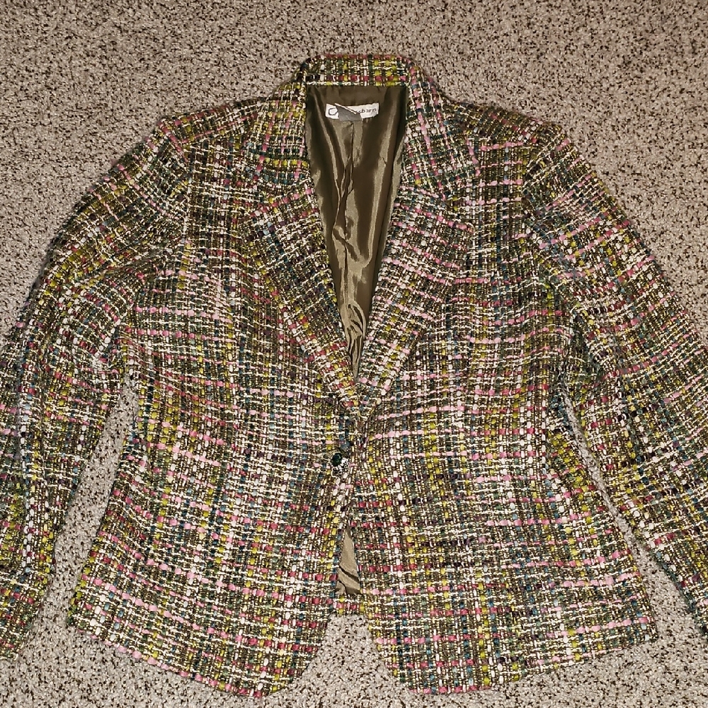 Dressbarn Women's Colorful Tweed Blazer Size 14 Pink Green Blue Brown White
